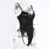 European and American Black Lace Floral Backless Bodysuit - Sexy Lingerie with Straps