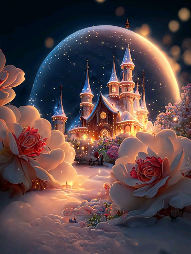 

Новое поступление 5D DIY полная алмазная живопись светящийся замок лунный цветок Алмазная вышивка крестиком комплект горный хрусталь домашний декор Full Round 30x40CM