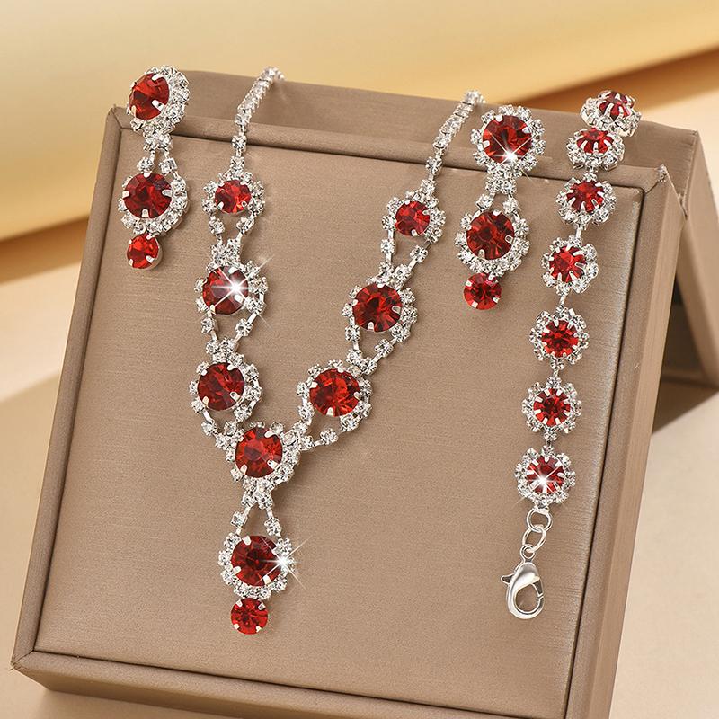 Jewelry Necklace Set  Exquisite Elegant Red/Blue/Silver Etc/Zircon  Necklace Bracelet With Earrings