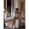 Strapless Slit Long Dress With Ribbon Female Sleeveless Mesh Elegant Beach Vacation Dress Spring New Women Dress