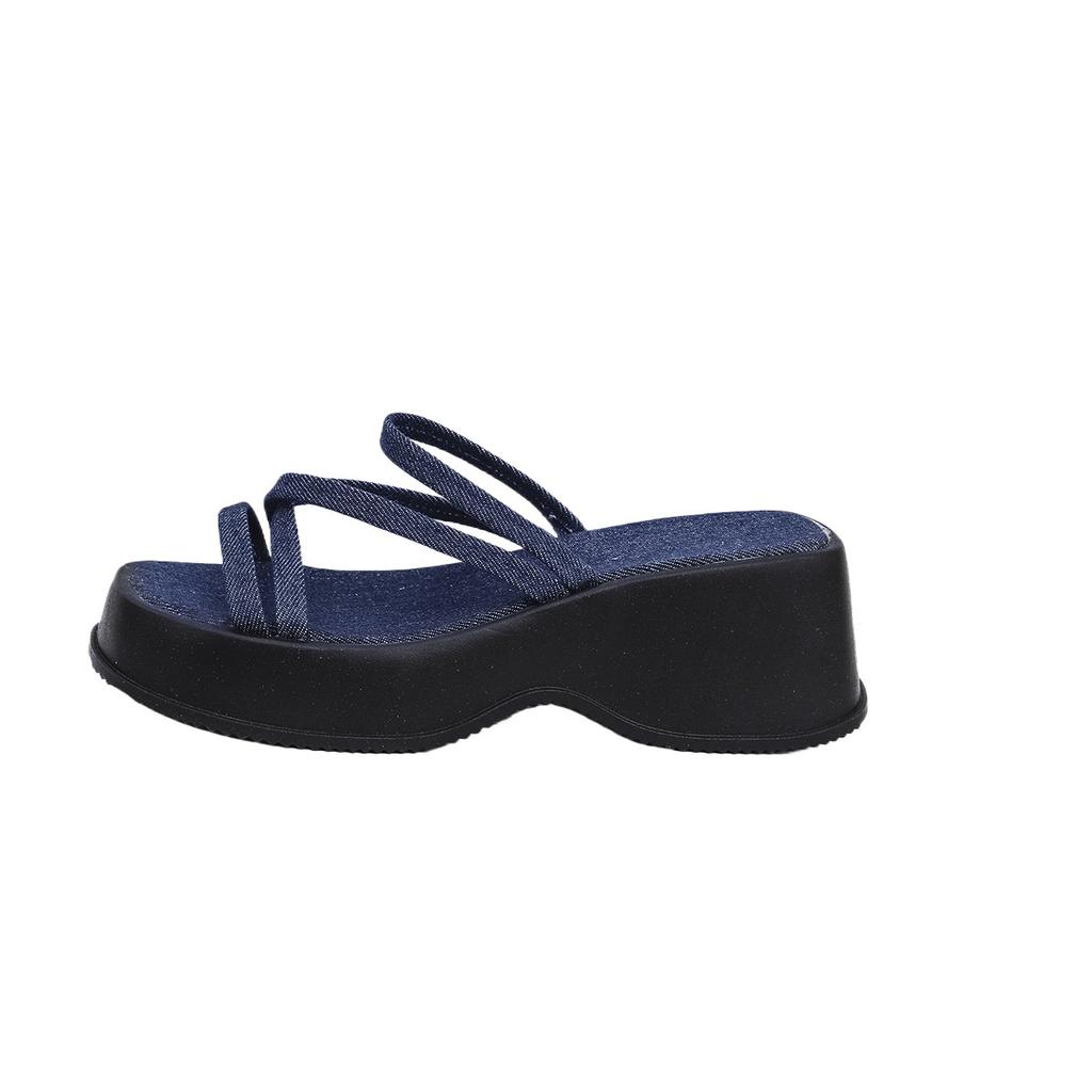 Muffin platform slippers women's summer new European and American foreign trade thin belt medium heel casual women's Roman sandals