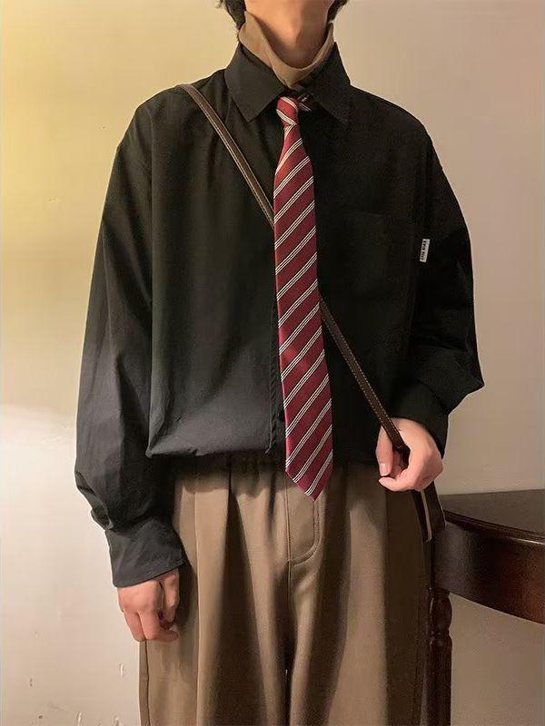 Unisex Japanese Retro Long-Sleeve Casual Shirt: Senior Loose Fit for Spring & Autumn