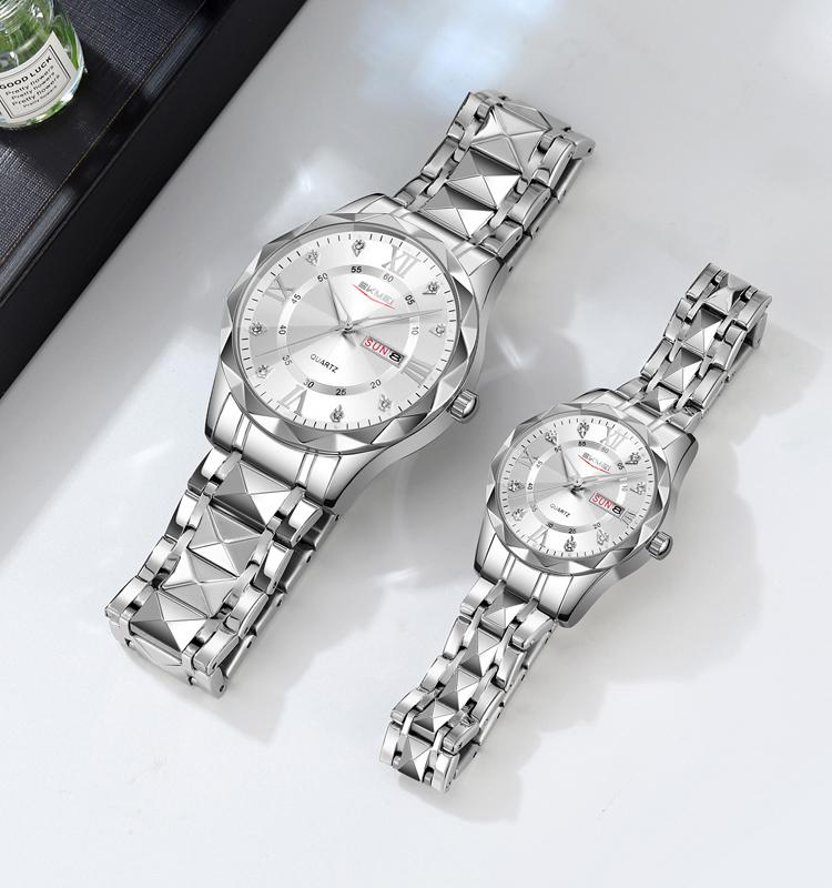 SKMEI 9369 Hochwertige Beliebte Luxus-Uhr Edelstahl-Anhänger Analog Wasserdicht Business Klassisch Quarz Paar-Armbanduhr