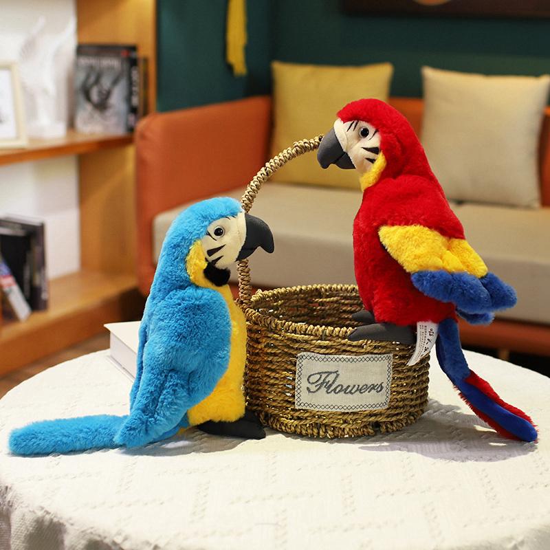 25cm Lebensechter Papageien Plüschtier Simulation Ara Puppe Cartoon Stoffvogel Tier Plüschpuppe Geburtsdatum Geschenk entworfen für Kinder Heimdekoration