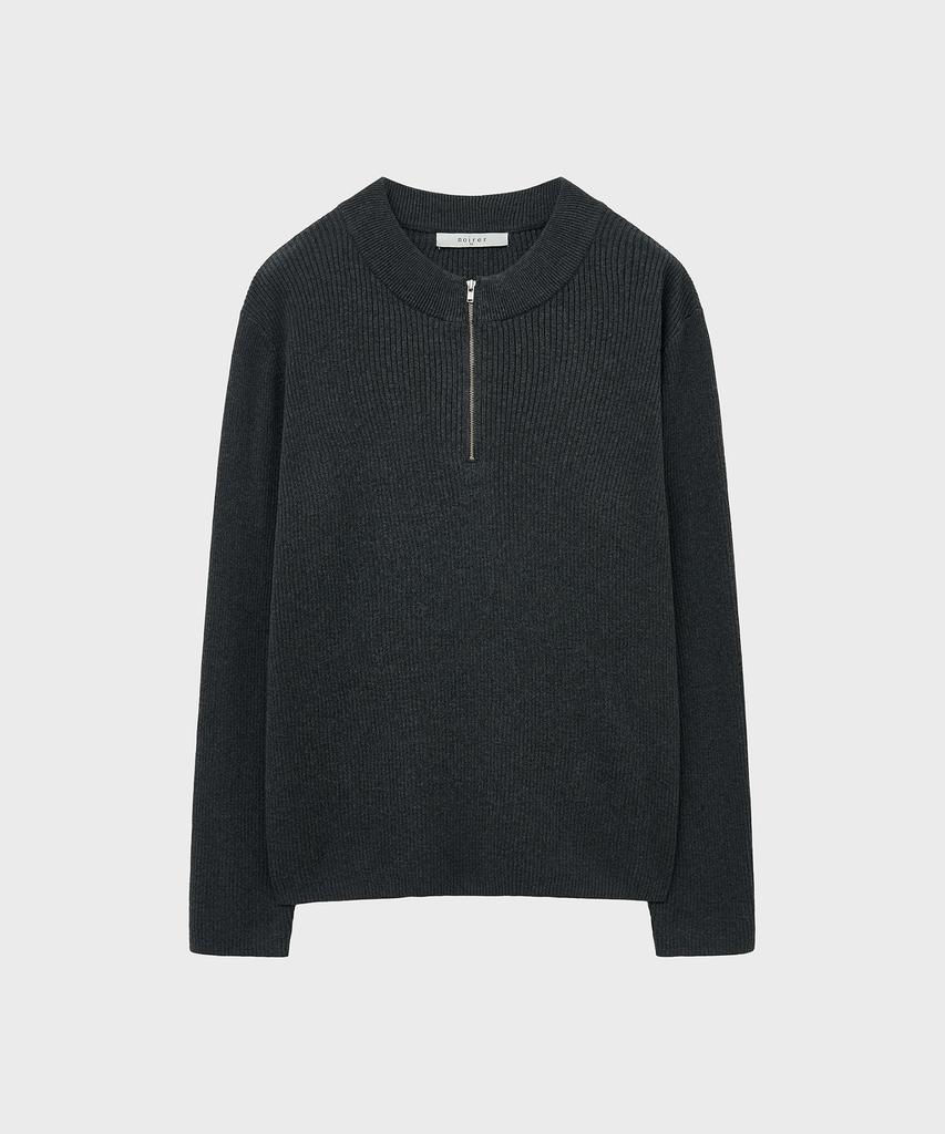 NOIRER Ribbed Zip-Up Knit (Dark Gray)