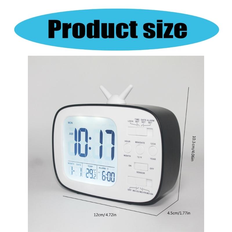 TV Shape Digital Display Alarm Clock With Thermometer and Calendar for Student Bedroom