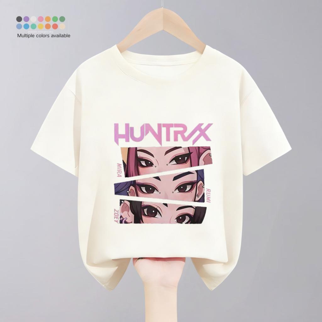 Hunter Girl Group Print Cartoon T-shirt For Girl's Clothing Summer New Fashion Children Short Sleeve Tops Crewneck T Shirts