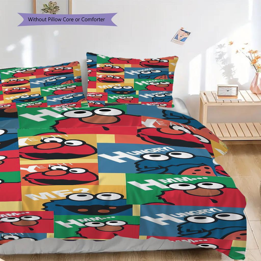 1PC Sesame Street pattern Bedding Quilt Set Quilt Cover Pillowcase Home Decoration Birthday Gift (1 * duvet cover + 2 * pillowcase, without core)