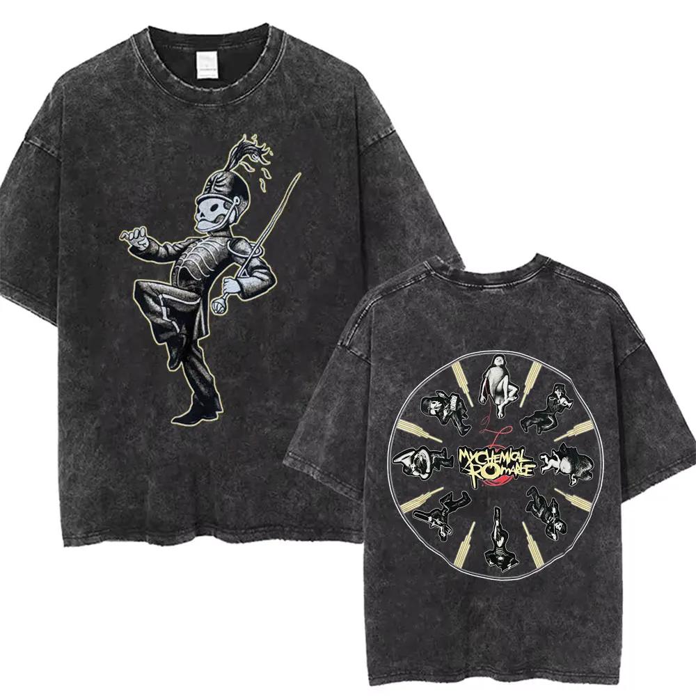 Rock Band My Chemical Romance Music Cover Washed Vintage Printed Tshirt Men Women Punk Emo Rock Oversized Short Sleeve T Shirts