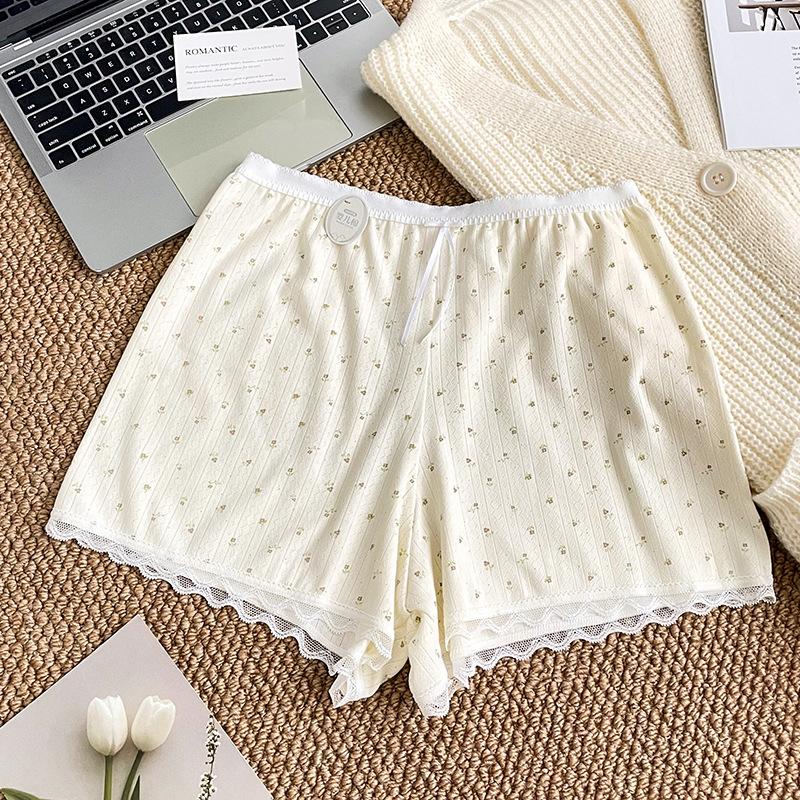Women s Summer Floral Cotton Antibacterial Breathable Skin Friendly Soft Safety Leggings one size шампанского