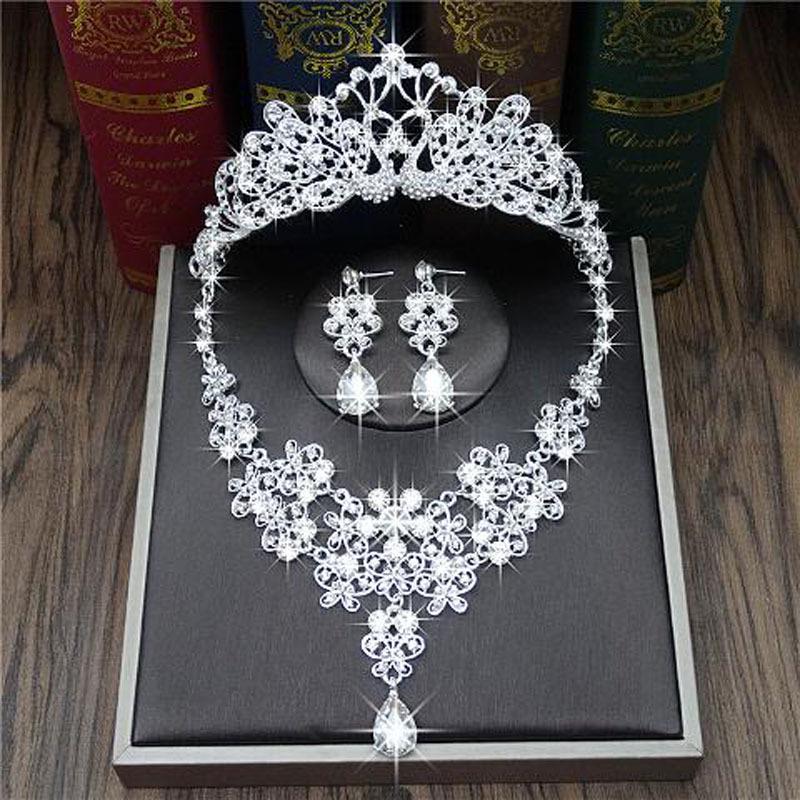 Rhinestone Bridal Jewelry Set: Korean-Style Crown, Necklace & Hair Accessories