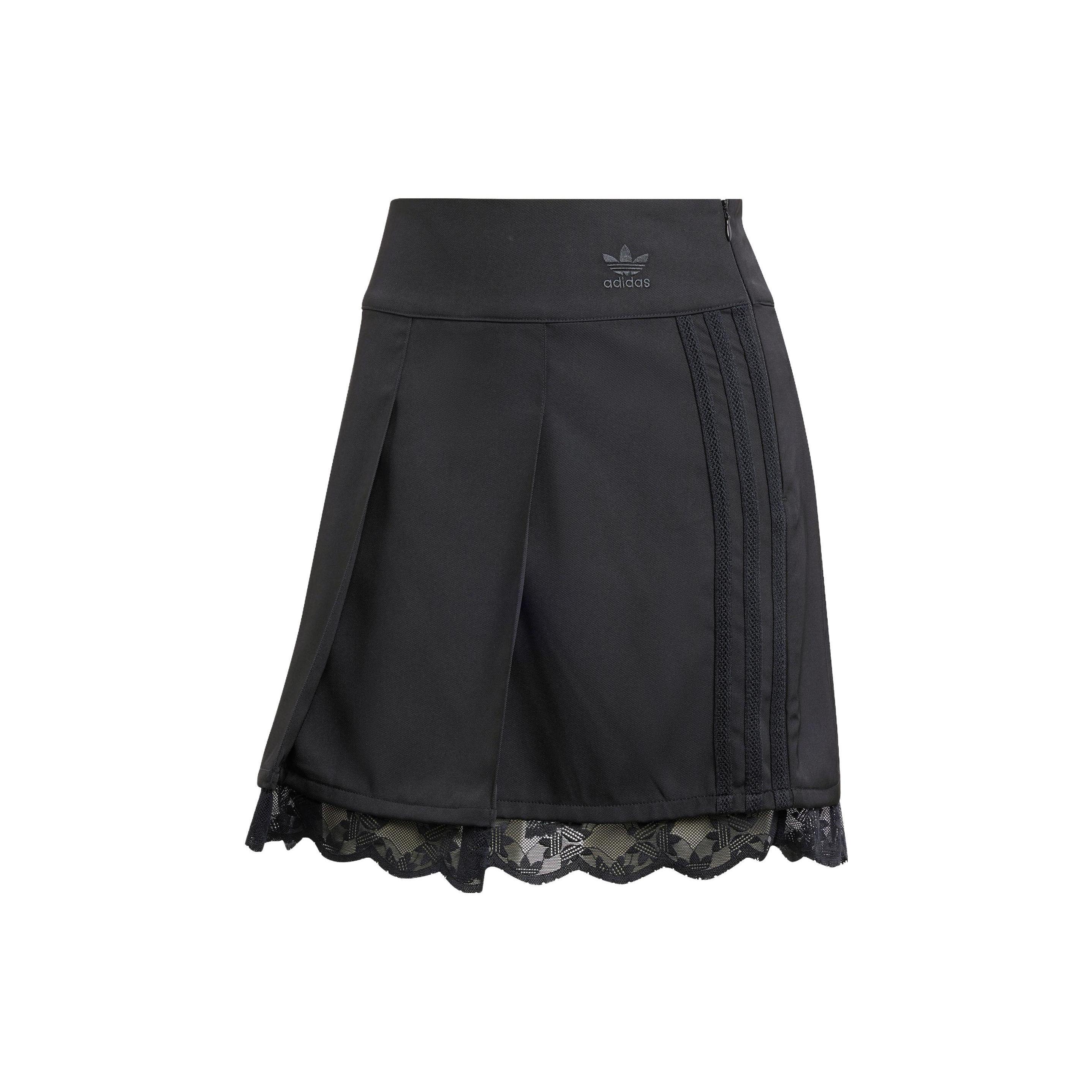 

adidas Originals Women s Lace Trim Side Stripe Skirt Black IZ5002 XXS