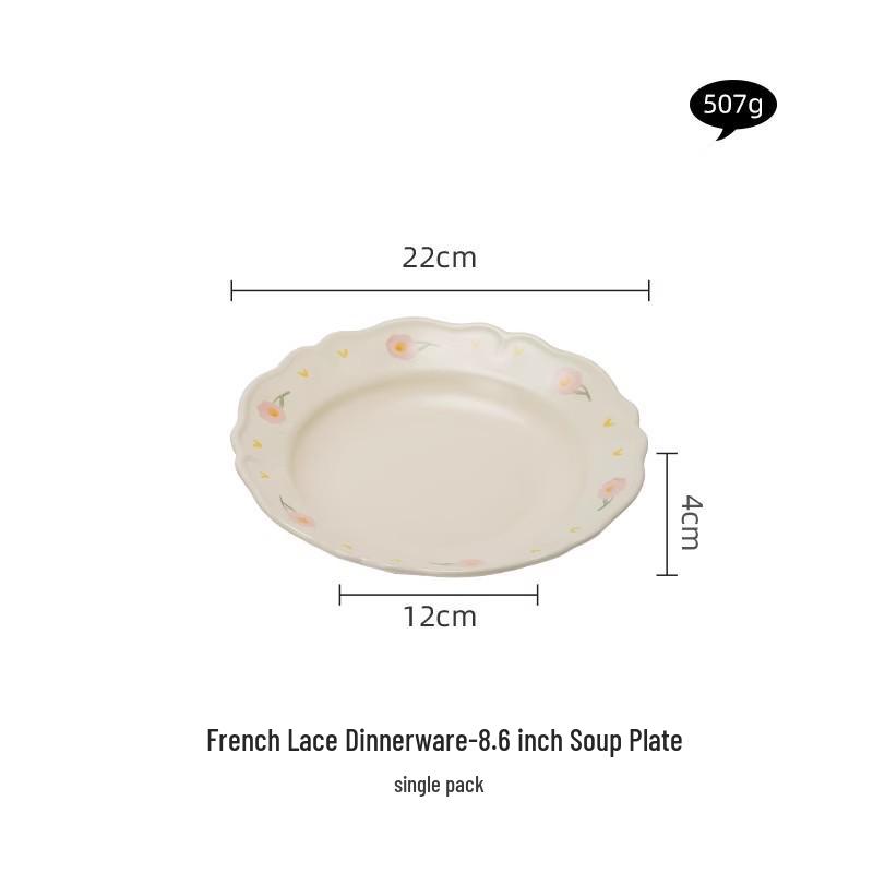 Hand-Painted Floral Tableware: French Countryside Plate & Lace Ceramic Rice Bowl