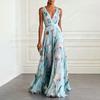 Spring New Women's Clothing, European and American Dresses, Elegant Plant-printed Pendulum Suspender Dress