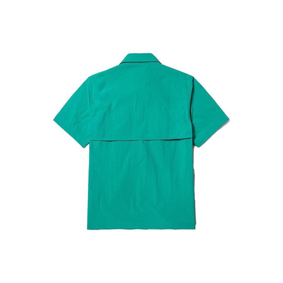 Timberland Solid Color Button-Down Short Sleeve Shirt Men Shirts Green A68DH-E34