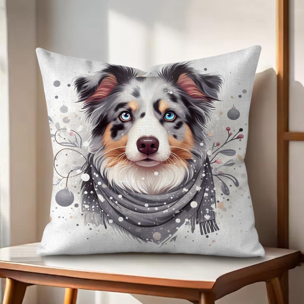 Watercolor Pet Dog Cushion Cover Natural Linen Organic Fabric DoubleSided Printing Couch Pillow Covers Home Decor Gift