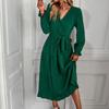 26-3-14-Dress For Women Long Boho Beach Dress Elegant Maxi Dress V-Neck Long Sleeve Dress With Pockets2101
