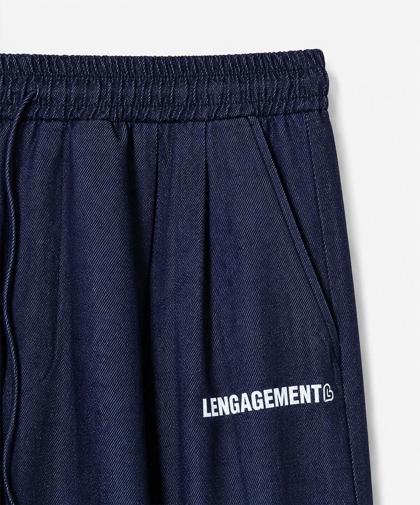 LENGAGEMENT Two-Tuck Wide Elastic Denim Slacks [Blue]