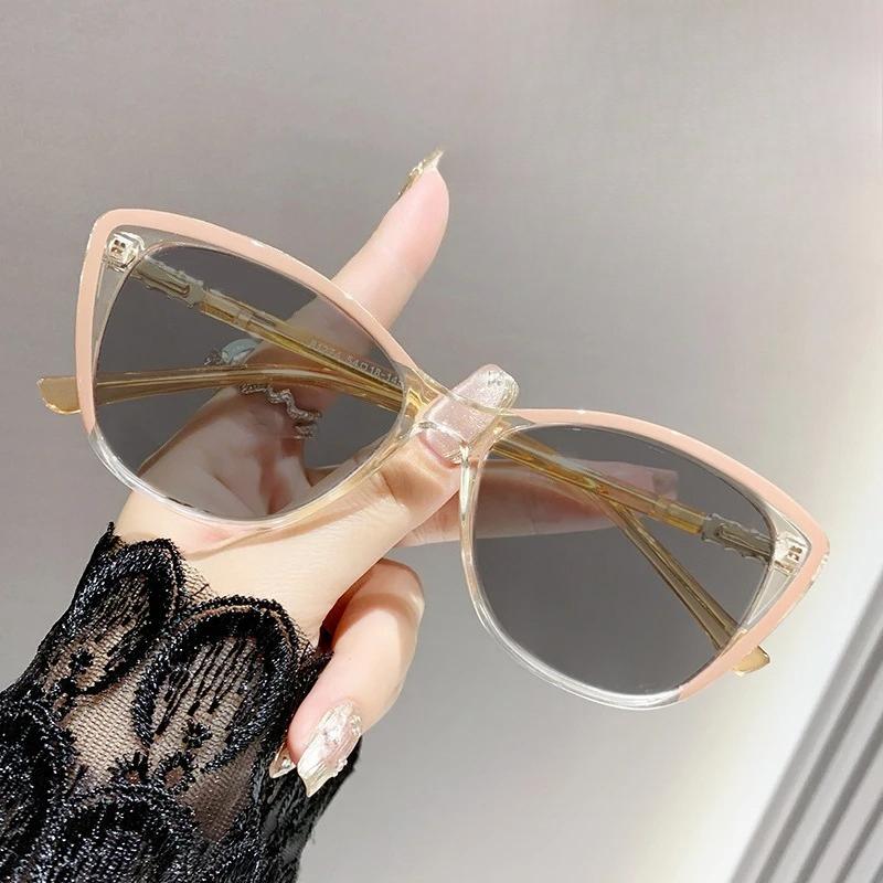 Fashionable Cat Eye Photochromic Myopia Glasses Large Frame Anti Blue Light Diopter To -4.0 Personalized High-end