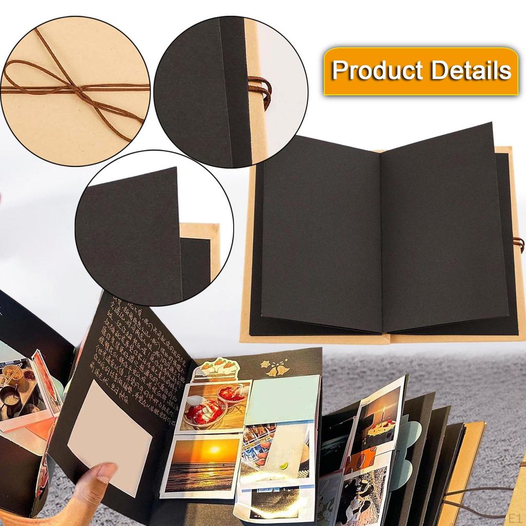 Black Scrapbook (18 Sheet 34 Pages) Memory Album Photo Book for Wedding Alentines Day