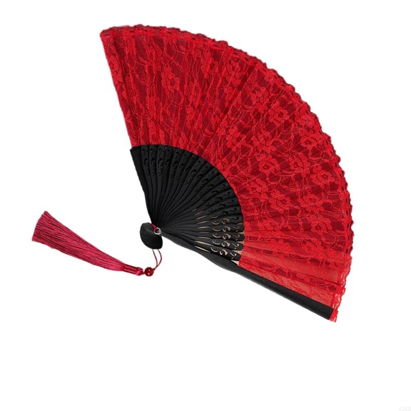 62KD Foldable Flower Lace Fabric Hand Fan Portable Decorative Props Chinese Handheld Fan For Event Festivals Celebration Gift