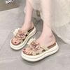 Sweet Flower Cross with Open Toe Slippers Women's Summer Out 2025 New Korean Version of Super Fairy Height-enhancing Cool Slippers