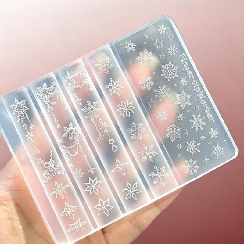 3D Christmas Snowflakes Design Silicone Nail Art Carving Mold Diy Nail Decoration Making Tools