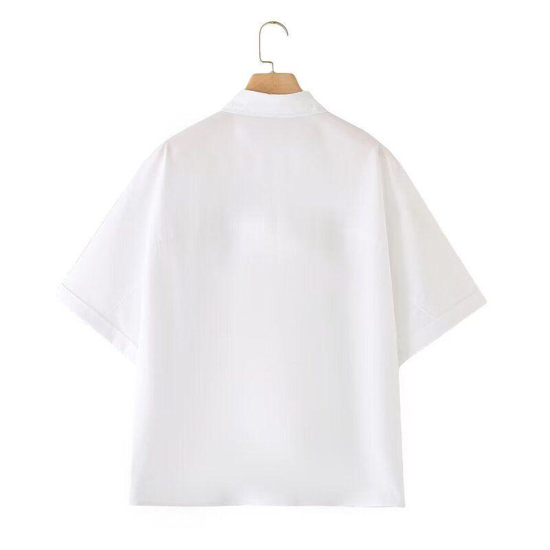 2024 Women's New French Style Temperament Casual All-Matching Loose Short Sleeve Poplin White Shirt 4786056 251
