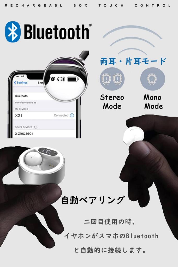 SZHTFX Stealth Bluetooth Physical Left and Right Separate TWS LED Battery Level Automatic IPX5 Japanese Instruction and Voice Guidance Earbuds, 5.1,