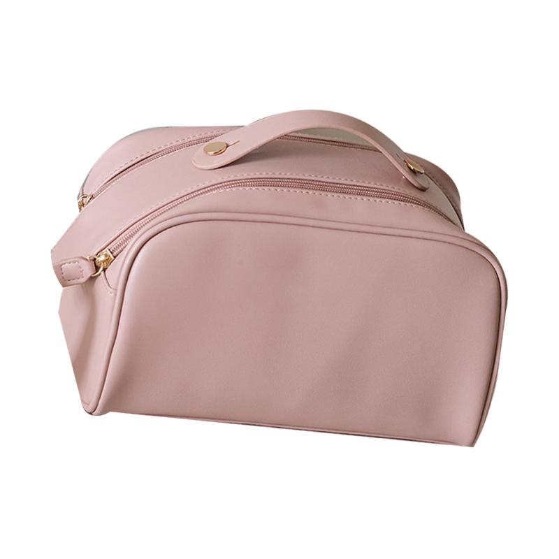 Cosmetic Bag Large Capacity Makeup Bag Double Zipper Portable Travel Toiletry Bag Pink