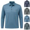 Herren Casual Locker Geschnitten Langarm Poloshirt Knopfleiste Kragen Taschendesign Strukturierte Obere Vorderseite Bequemer Stoff