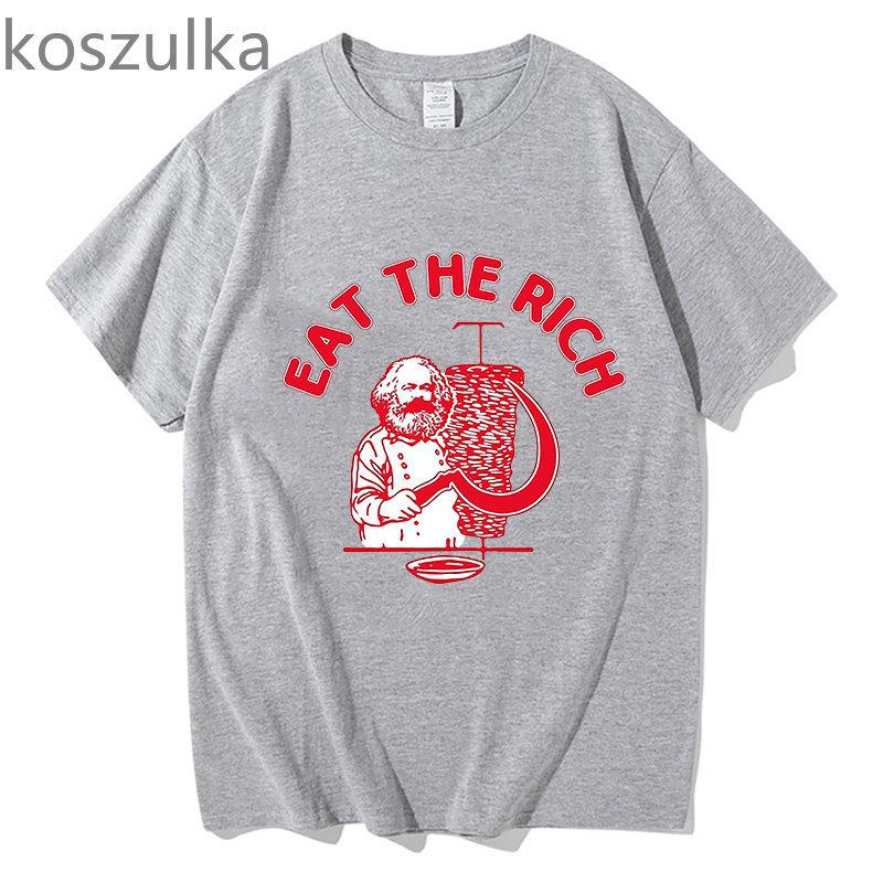 Eat The Rich Doner Kebab Karl Marx Socialist Hasan Piker T-shirts Herr Dam Fritidskläder Lös T-shirt Kortärmad Streetwear