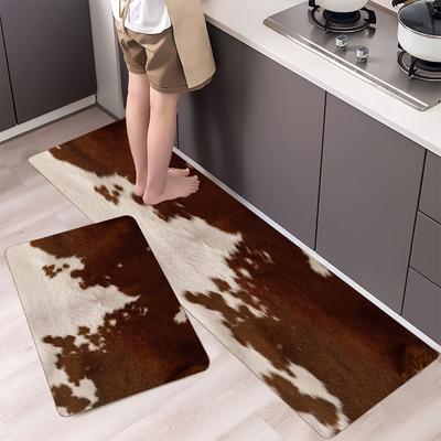 1 pz. Tappeto da cucina morbido con stampa in pelle di mucca, anti-fatica, impermeabile, antiscivolo, set di tappeti da corridoio, tappetino da comodino, tappeto assorbente per cucina