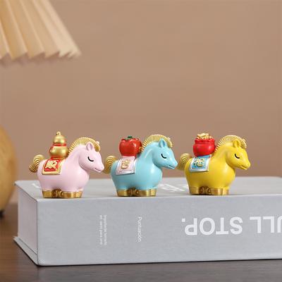 1PC Cute Resin Horse Figurine Chinese Style Desktop Ornament New Year Mascot Miniature Red Good Luck Zodiac Ornaments Cabinet