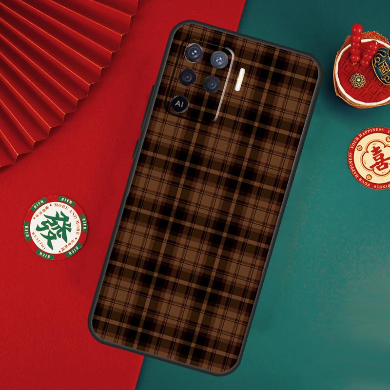 Brown Plaid Case For Oppo A78 A98 A58 A38 A18 A54 A74 A94 A80 A60 A40 A96 A76 A16 A15 A17 A57 A5 A6 Pro