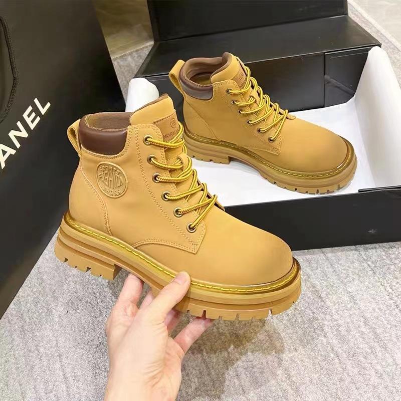 Fried Street Big Yellow Boots Women's 2025 New Platform British Martin Boots Women's Leather Retro Versatile Mountaineering Boots