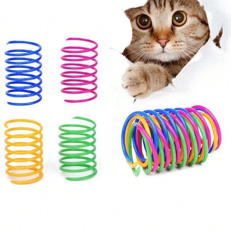 Pet Cat Self-Playing Toy, Plastic Colorful Spring Bouncing Interactive Teaser For Cats, Cat Supplies Cat Spiral Spring/Paper Crinkle Toys