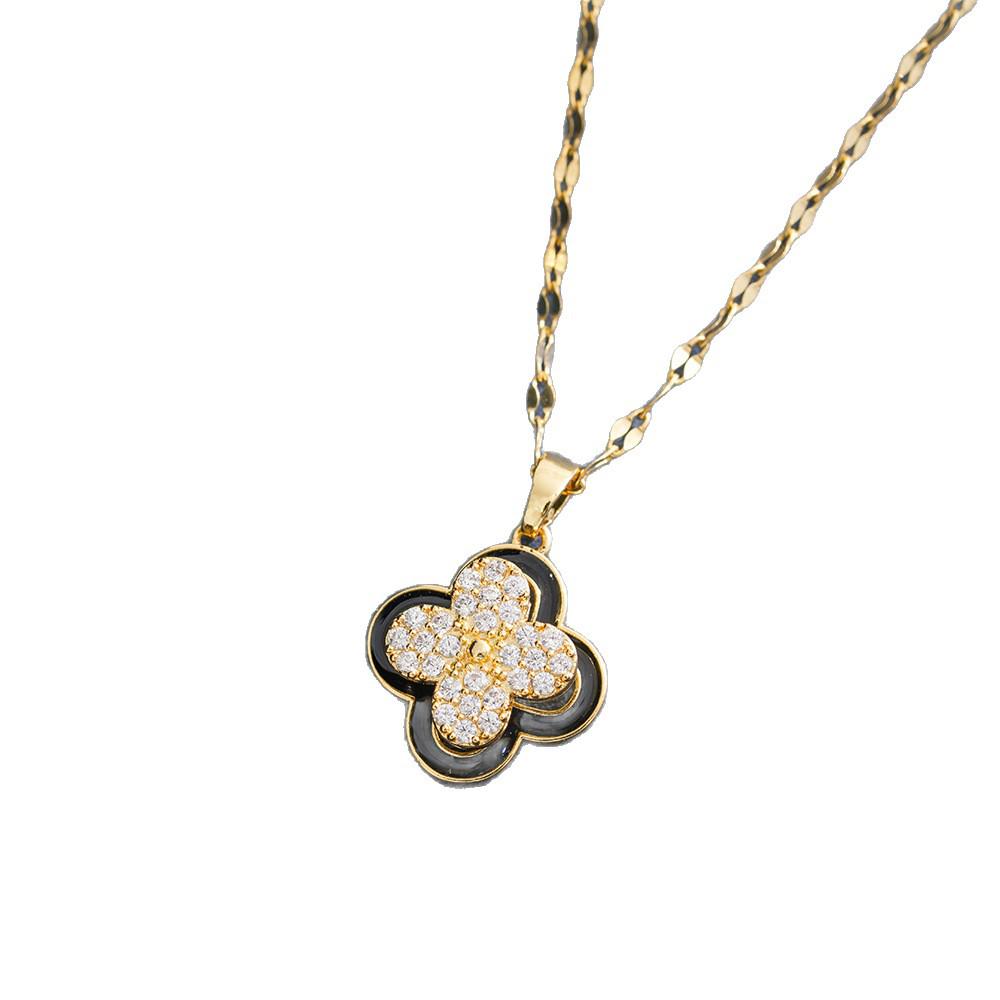 Women's Rotating Four-Leaf Clover Necklace with Colorful Zircon – Elegant Light Luxury Design