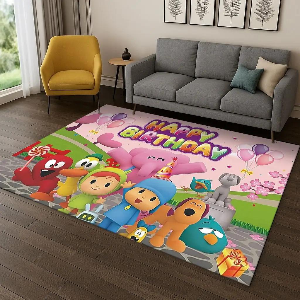 Tappeto Cartoon 3D P-Pocoyo Elly Pato per Camera da Letto Soggiorno Divano Decorazione Casa, Tappeto Area Giochi Bambini Tappetino Antiscivolo Regalo