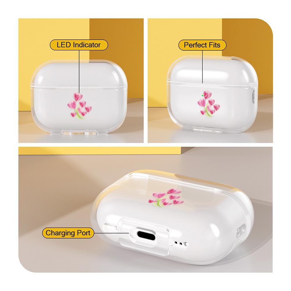 Pink flower is suitable for AirPods protective case Apple wireless earphone case New 3rd generation TPU soft case transparent