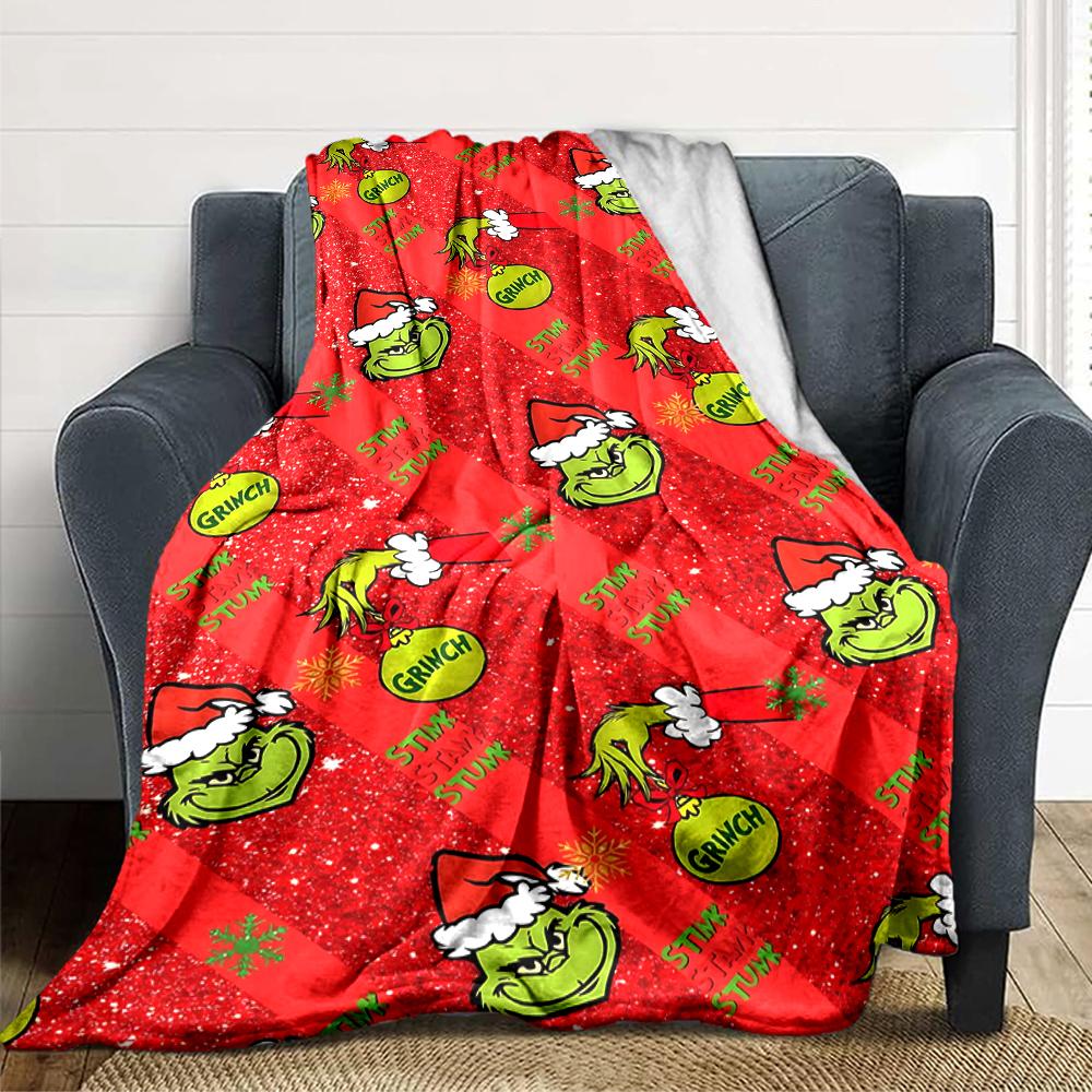 Christmas Grinch Blanket Soft Throw Blanket For Home Bedroom Bed Sofa Travel Office Solid Christmas Blanket