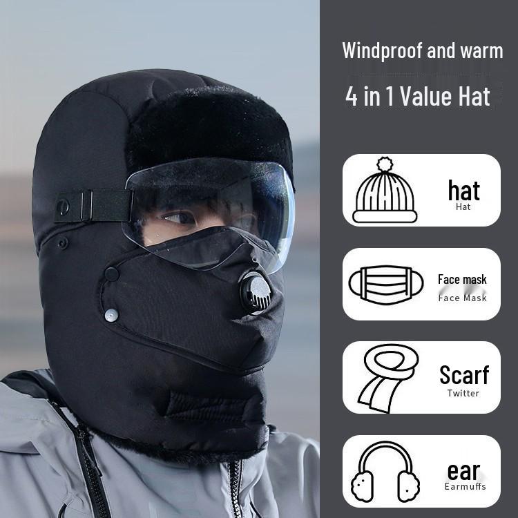 Unisex Winter Lei Feng Hat & Scarf Combo: Windproof, Warm, Protective with Eye Cover