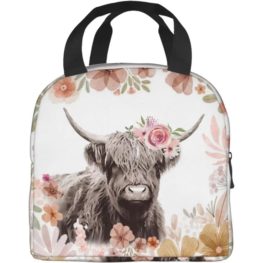 

Забавная сумка для ланча с принтом коровы в горной местности для женщин и мужчин, переносная изолированная сумка для ланча для женщин и мужчин, многоразовые сумки через плечо 22x20x13CM синий