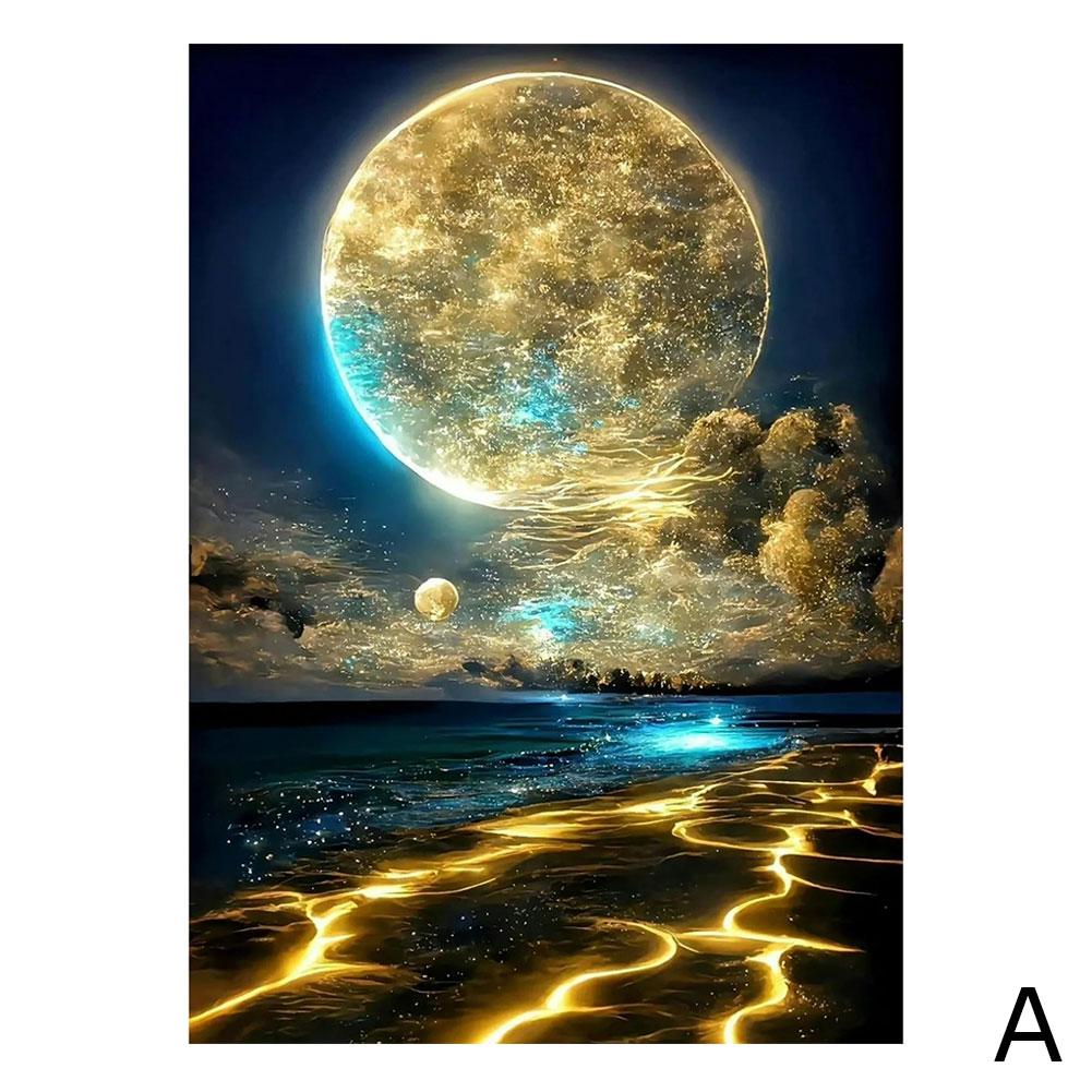 Diamond Art Canvas And Matching Diamond Art Stickers Diy Diamond Art Painting Mosaic Moon Home Decor Wall Art Square Round Drill