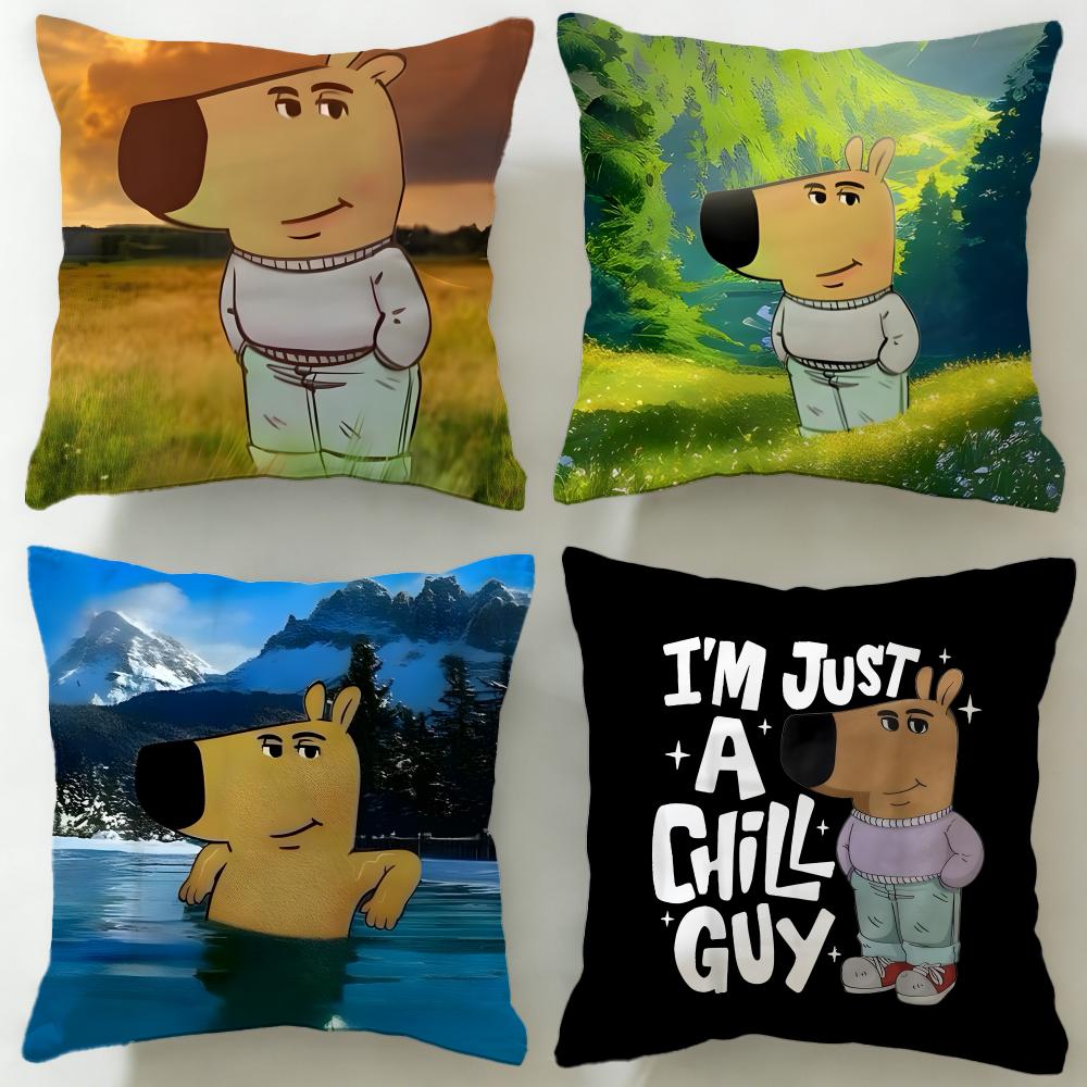 popular cartoon character Chill Guy Cushion Cover Soft EasyWash Pillow Case Versatile for Couch Bed Travel and Office