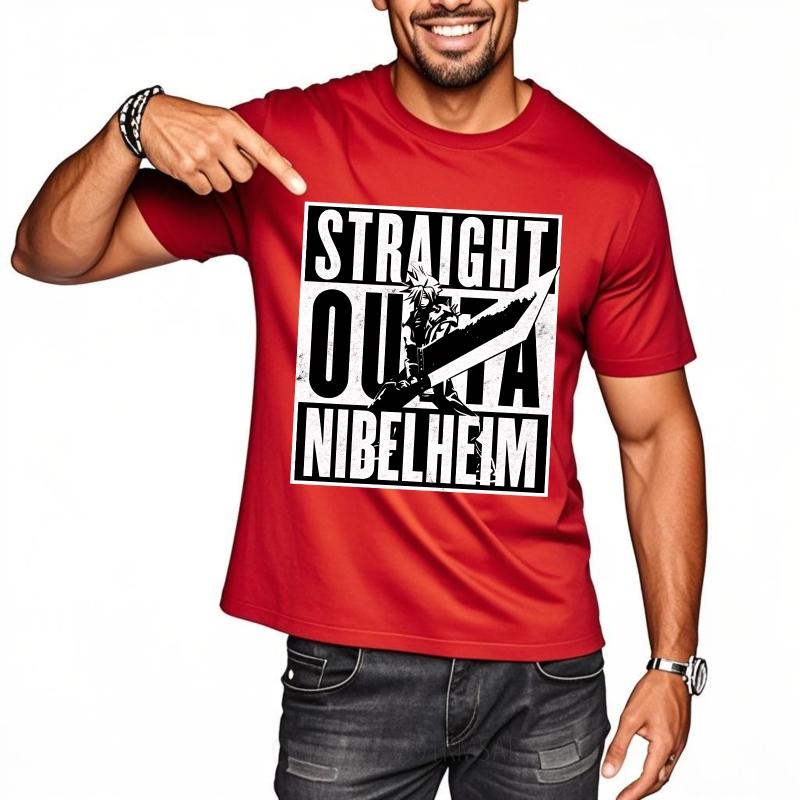 Cotton Summer For Man Tshirt Straight Outta Nibelheim Short Sleeve Breathable Crew Neck Tshirt Hiphop Cheap Tshirt as the picture6804