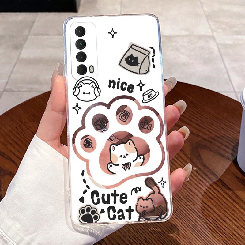 Jelly Casing For Huawei P Smart 2021 / Huawei y7a Funda Clear Silicone Soft TPU Back Cover Cute Cat Rabbit Heart Protective Case