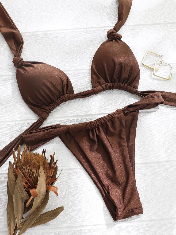 

Pleated Bikinis Push Up Swimsuit Sexy Swimwear Women Bandage Beachwear Solid Color Bathing Suits 2025 Bikini Summer Swimsuits M