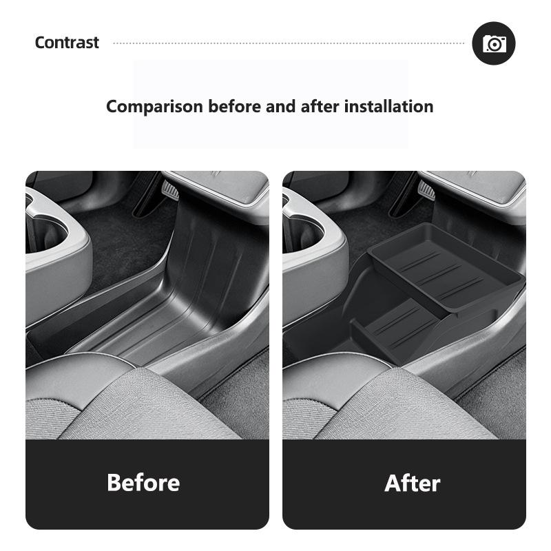 For Tesla Model Y Standard   Rwd Center Lower Storage Box (Layered Storage) Abs Central Tray Organizer Car Accessories