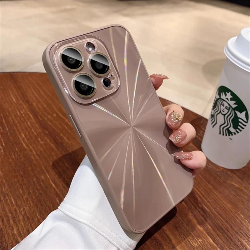 

Роскошный чехол для телефона с лазерным узором для iPhone 16 13 12 11 15 Pro Max, противоударный бампер, чехол For iPhone 16pro розовый